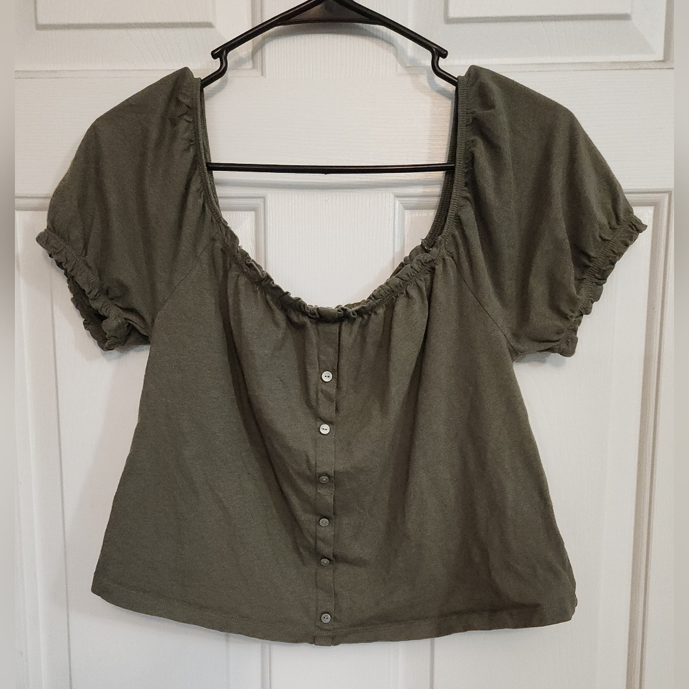 American Eagle Outfitters Dark Green Cropped Blouse